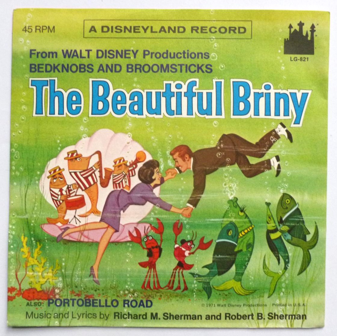 Mike Sammes Beautiful Briny 7" Disneyland LG821 EX/EX 1971 picture sleeve, US pressing, as Mike Sammes Singers, music from Bedknobs & Broomsticks - Image 2