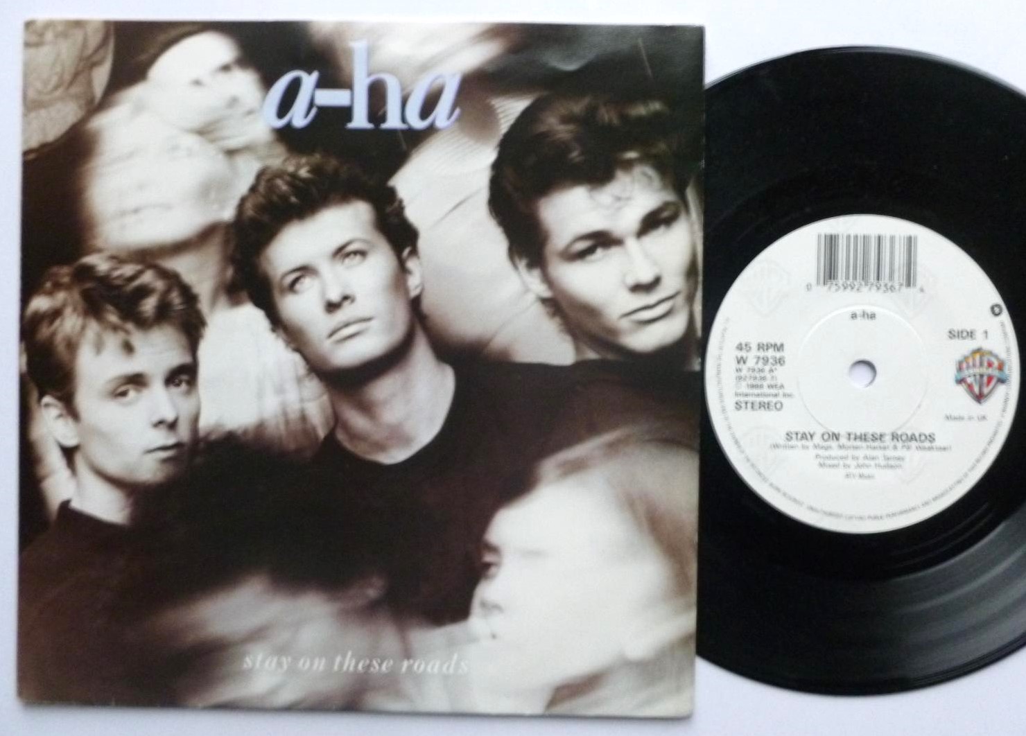 A-HA Stay On These Roads 7" Warner Bros W7936 EX/EX 1988 picture sleeve, white paper label