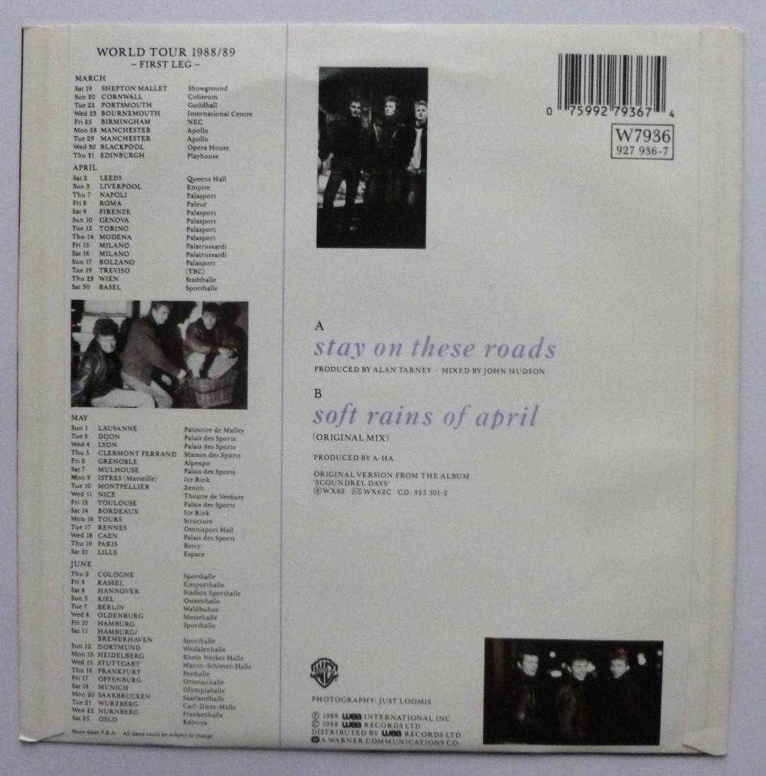 A-HA Stay On These Roads 7" Warner Bros W7936 EX/EX 1988 picture sleeve, white paper label - Image 3