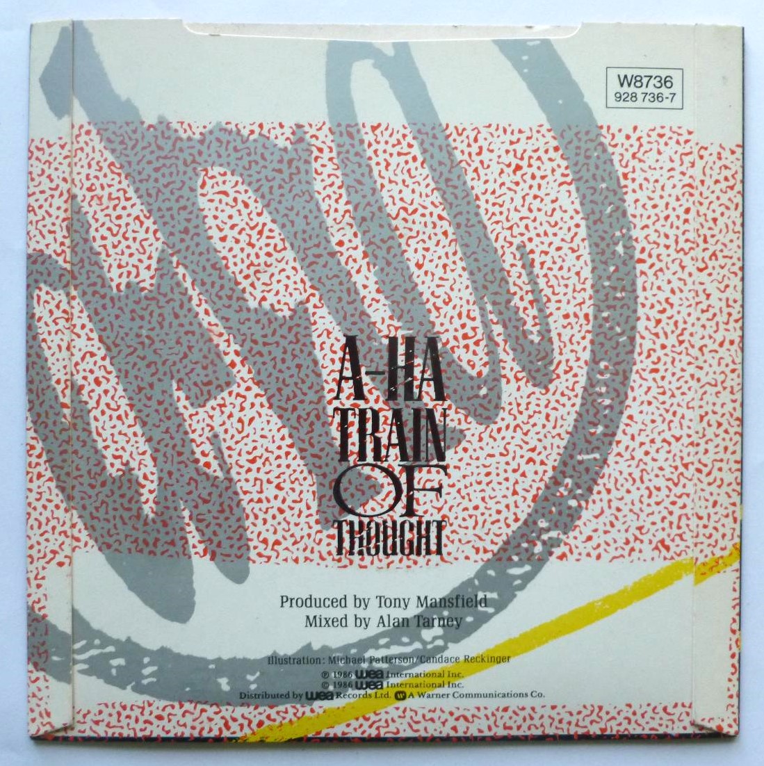 A-HA Train Of Thought Remix 7" Warner Bros W8736 EX/EX 1985 picture sleeve, white paper label - Image 3