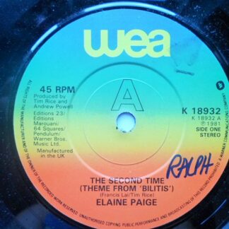 Elaine Paige The Second Time 7" WEA 18932 EX 1981