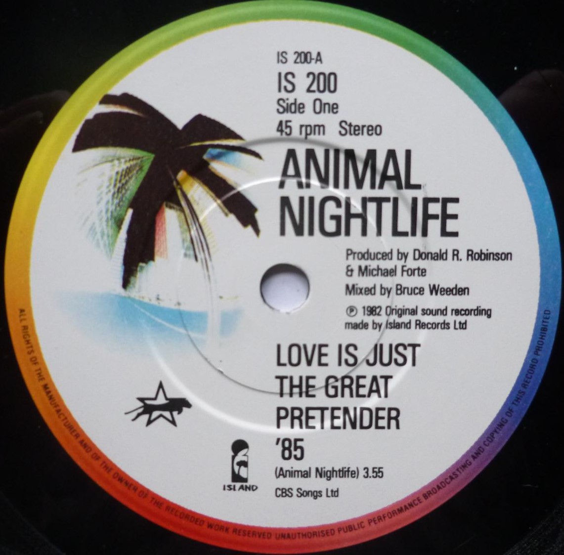 Animal Nightlife Love Is Just The Great Pretender '85 7" Island IS200 EX/EX 1985 picture sleeve - Image 4