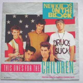 New Kids On The Block This One's For The Children 7" CBS BLOCKP9 EX/EX 1990 picture sleeve & sticker pack