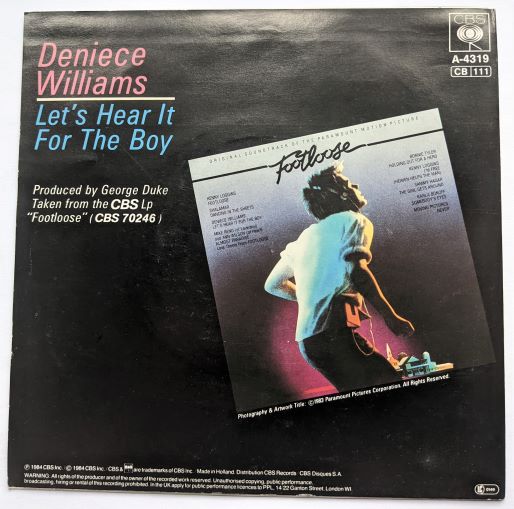 Deniece Williams Let's Hear It For The Boy 7" CBS A4319 EX/EX 1984 picture sleeve, made in Holland - Image 2