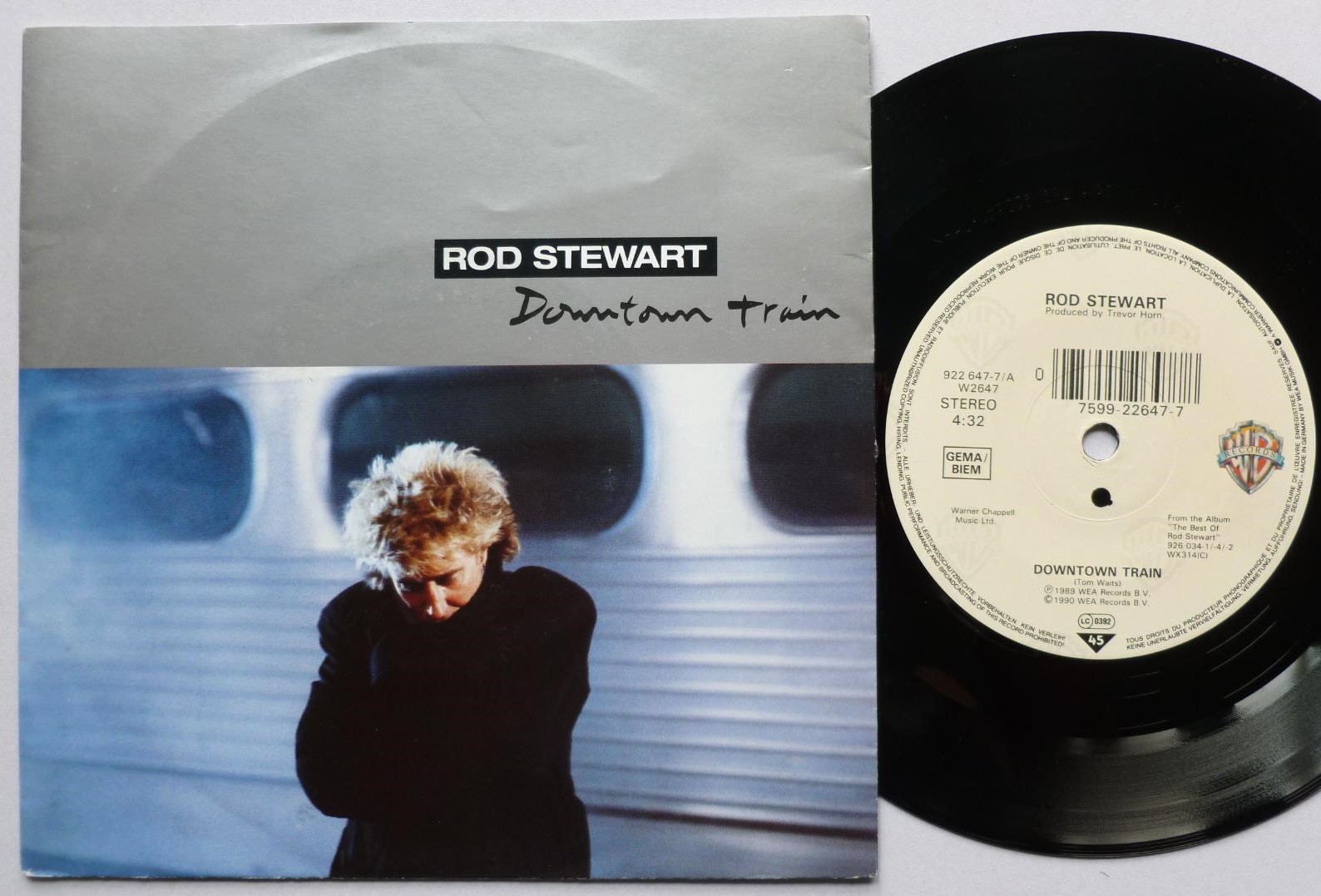 Rod Stewart Downtown Train 7" Warner Bros W2647 EX/VG 1990 German pressing in picture sleeve