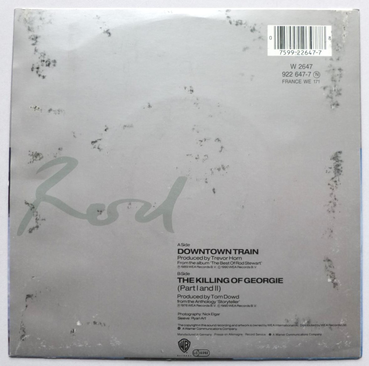 Rod Stewart Downtown Train 7" Warner Bros W2647 EX/VG 1990 German pressing in picture sleeve - Image 3