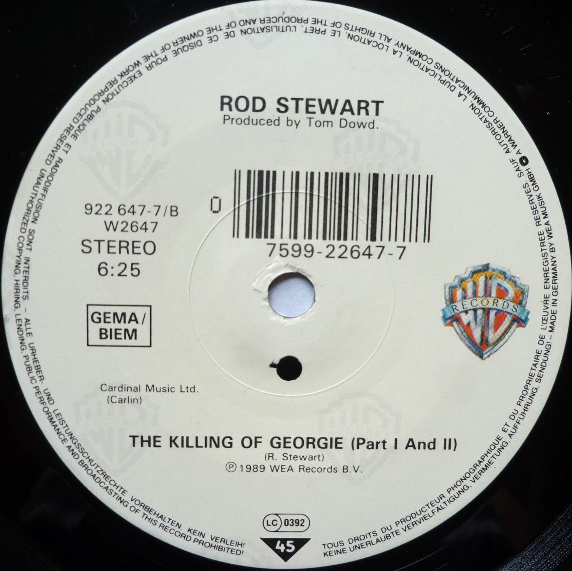 Rod Stewart Downtown Train 7" Warner Bros W2647 EX/VG 1990 German pressing in picture sleeve - Image 5
