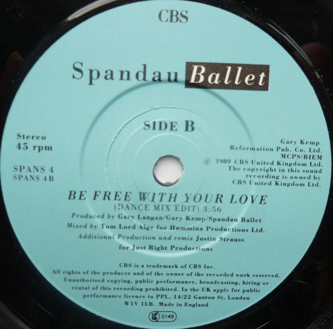Spandau Ballet Be Free With Your Love 7" CBS SPANS4 EX/VG 1989 picture sleeve has price sticker on front - Image 5