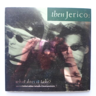 Then Jerico What Does It Take 7" London LONG223 EX/EX 1989 wraparound silver sleeve with postcards