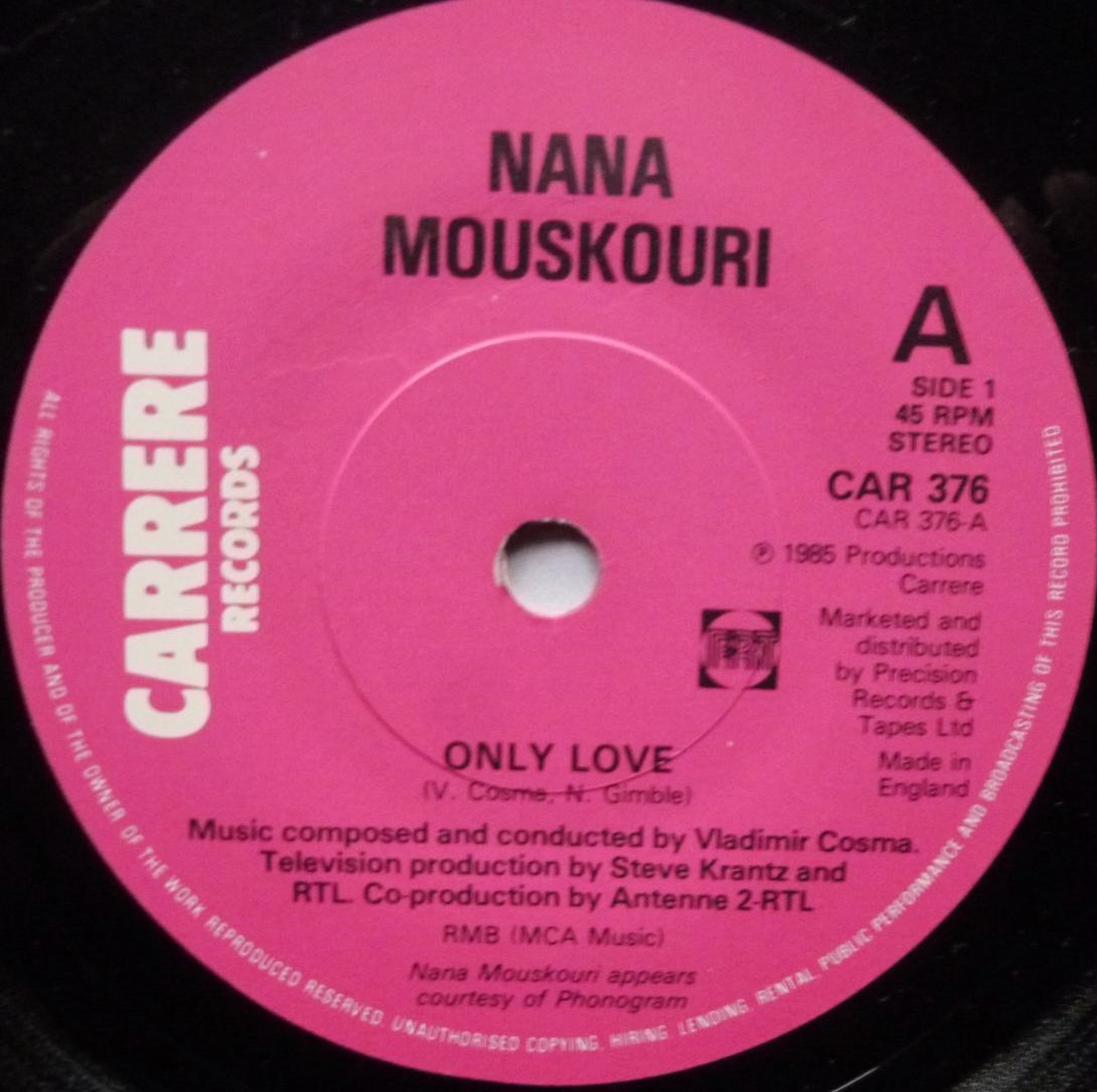 Nana Mouskouri Only Love 7" Carrere CAR376 EX/EX 1985 picture sleeve, original soundtrack from the mini-series Antenne 2-RTL - Image 4