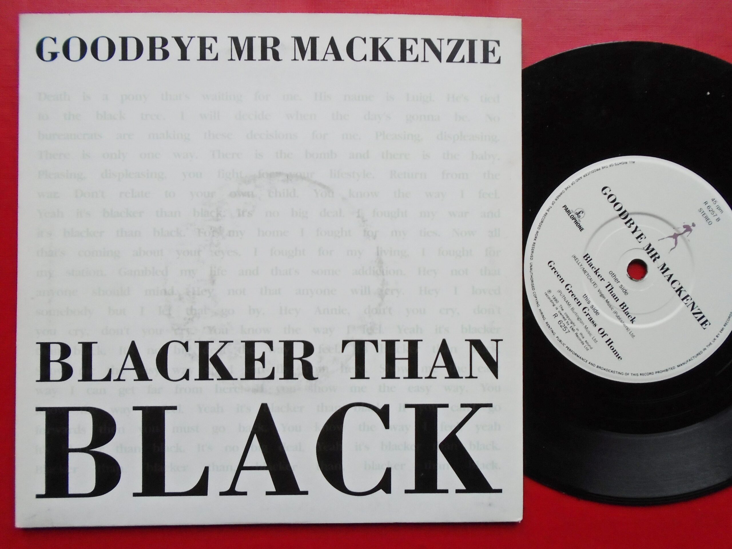 Goodbye Mr Mackenzie Blacker Than Black 7" Parlophone R6257 EX/EX 1990 picture sleeve