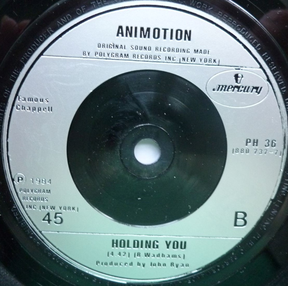 Animotion Let Him Go 7" Mercury PH36 EX/VG 1985 picture sleeve has ring marks and is a bit creased at opening - Image 5