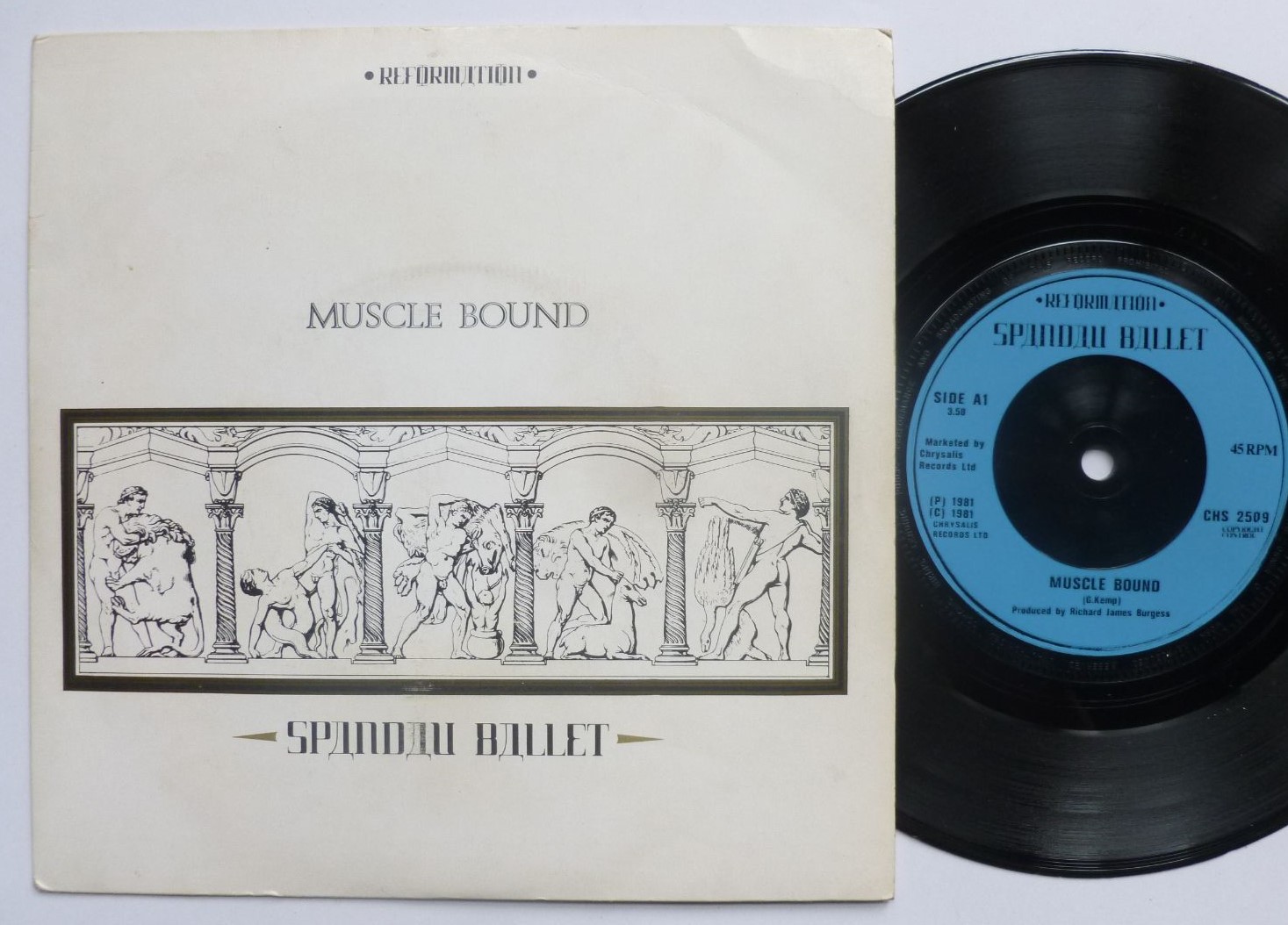 Spandau Ballet Muscle Bound 7" Chrysalis CHS2509 EX/VG 1981 picture sleeve has sticker mark on front top right