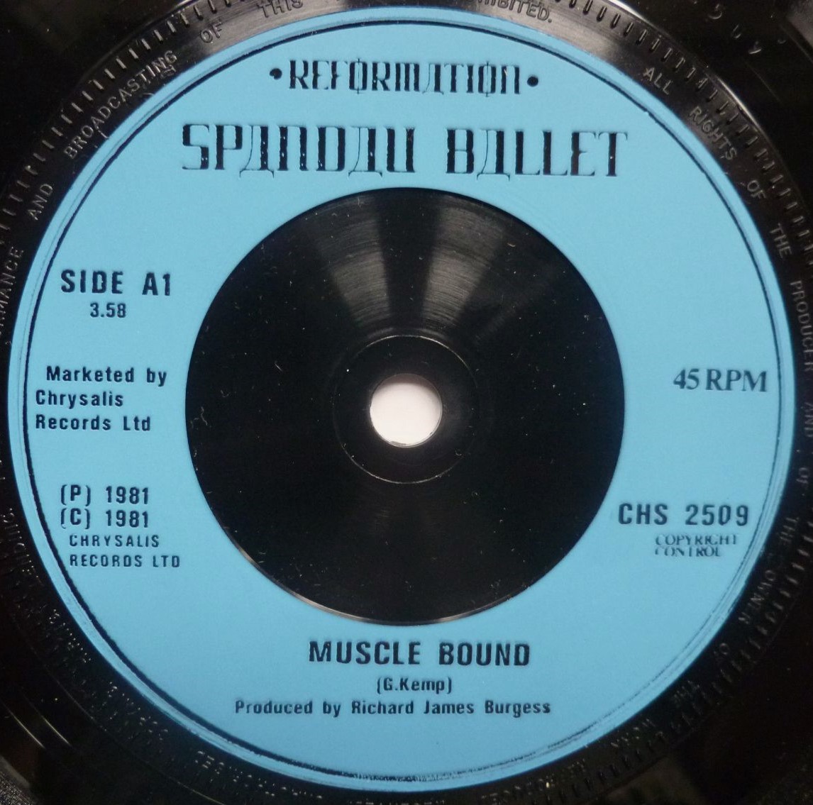 Spandau Ballet Muscle Bound 7" Chrysalis CHS2509 EX/VG 1981 picture sleeve has sticker mark on front top right - Image 4