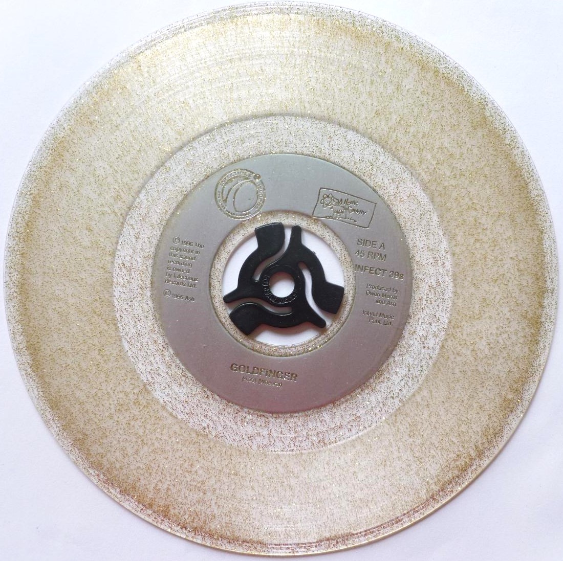 Ash Goldfinger 7" Infectious INFECT39S VG 1996 clear vinyl with gold glitter, record has machine-cut centre
