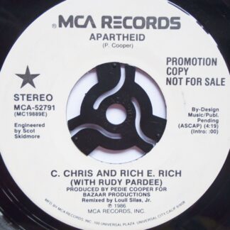 C Chris & Rich E Rich Apartheid 7" MCA MCA52791 EX 1986 US pressing, demo