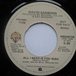 David Sanborn All I Need Is You 7" Warner Bros WBS49728 EX 1981 US pressing, demo
