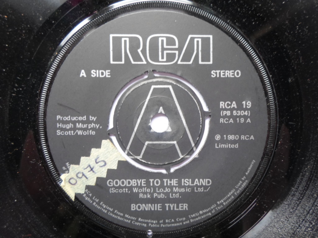 Bonnie Tyler Goodbye To The Island 7" RCA RCA19 EX 1980 there is handwritten number on label and 2mm drill hole in label rim