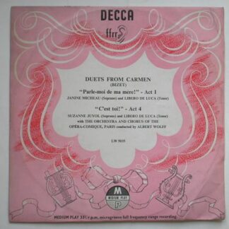 Albert Wolff Duets From Carmen 10"LP Decca LW5053 EX/VG 1950s 10 inch LP, with Orchestra & Chorus of Opera-Komique Paris, sleeve has writing on rear