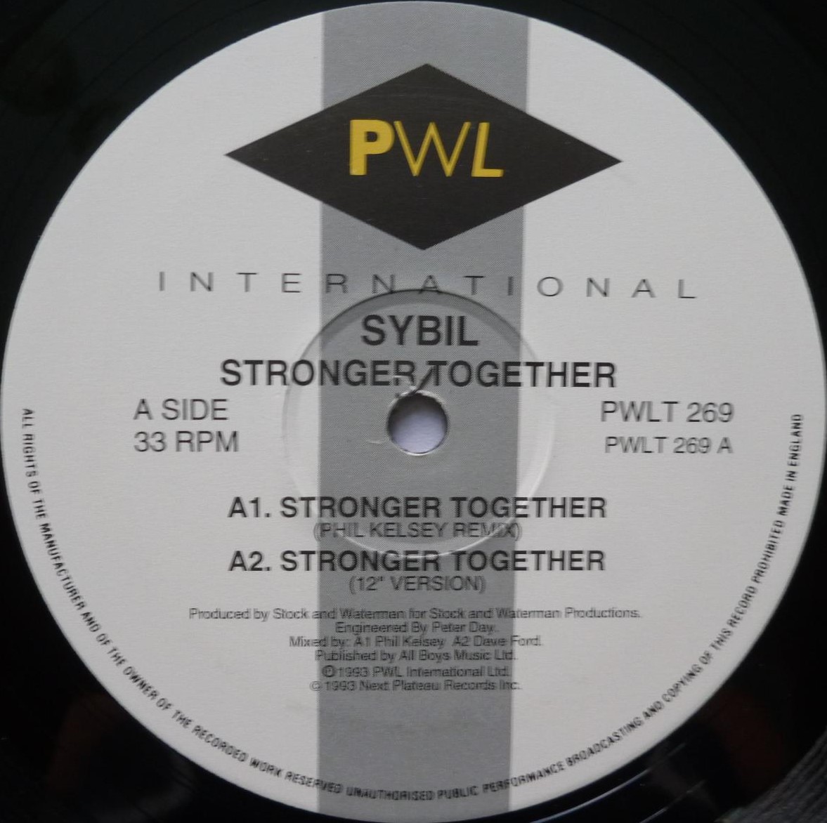 Sybil Stronger Together Phil Kelsey Remix 12" PWL PWLT 269 EX/EX 1993 12 inch - Image 3