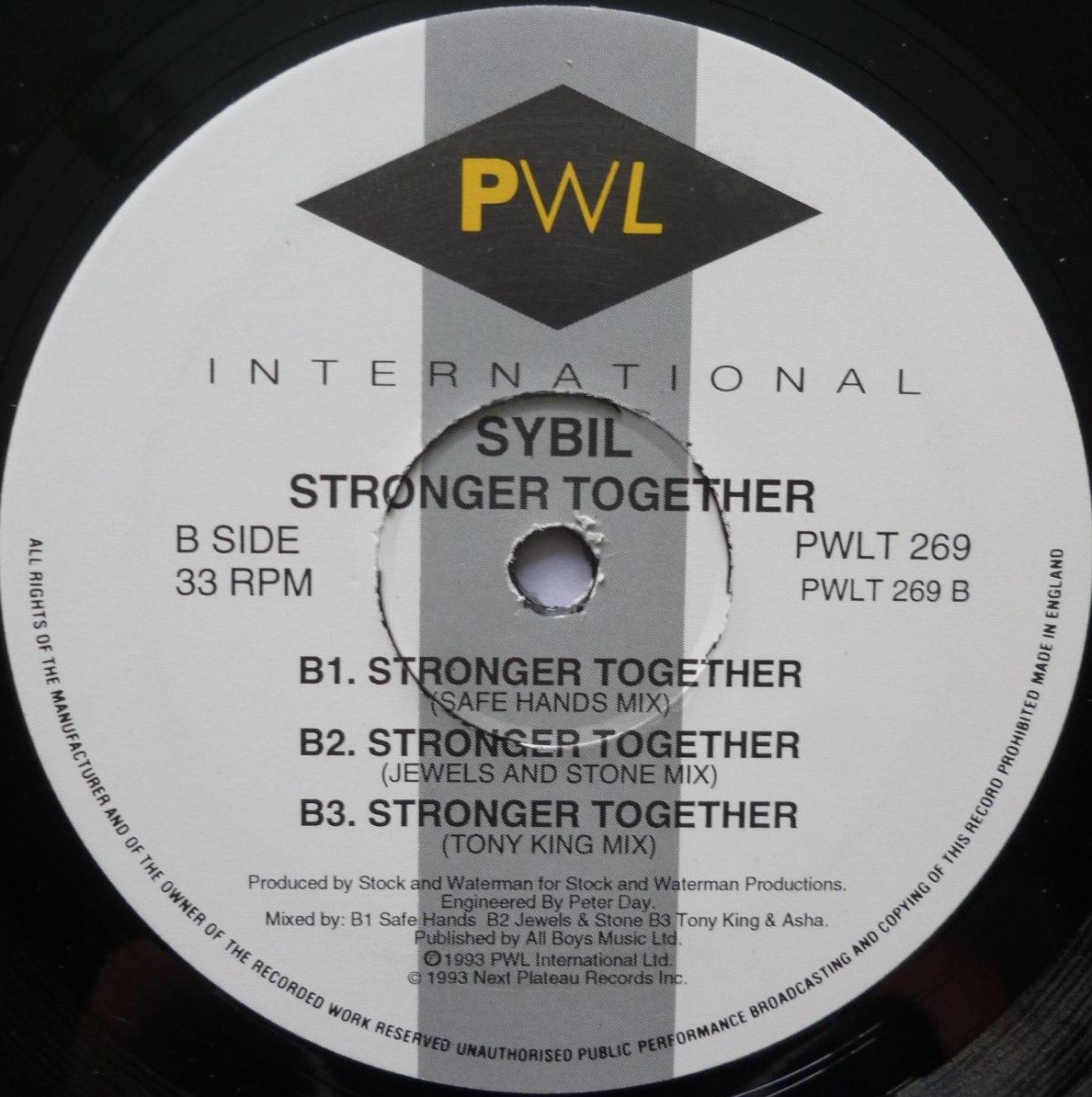 Sybil Stronger Together Phil Kelsey Remix 12" PWL PWLT 269 EX/EX 1993 12 inch - Image 4