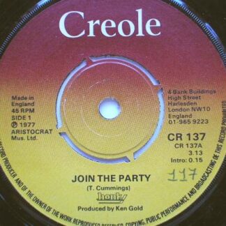 Honky Join The Party 7" Creole CR137 EX 1977 there is handwritten number on label and 2mm drill hole in label rim