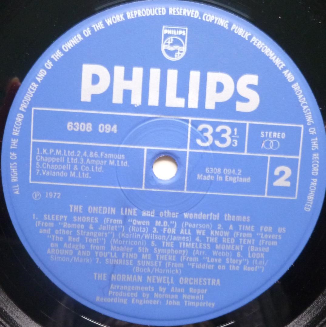 Norman Newell The Onedin Line And Other Wonderful Themes LP Philips 6308094 EX/EX 1972 blue label, Tracks: The Onedin Line, Diamonds Are Forever, Where Do I Begin, Madly, The Summer Knows, Rosys Theme, Sleepy Shores, A Time For Us, For All We Know, The Red Tent, The Timeless Moment, Look Around, S - Image 4