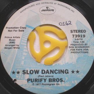 Purify Brothers Fires Burning 7" Mercury 73919 EX 1977 US pressing, there is handwritten number on label and 2mm drill hole in label rim