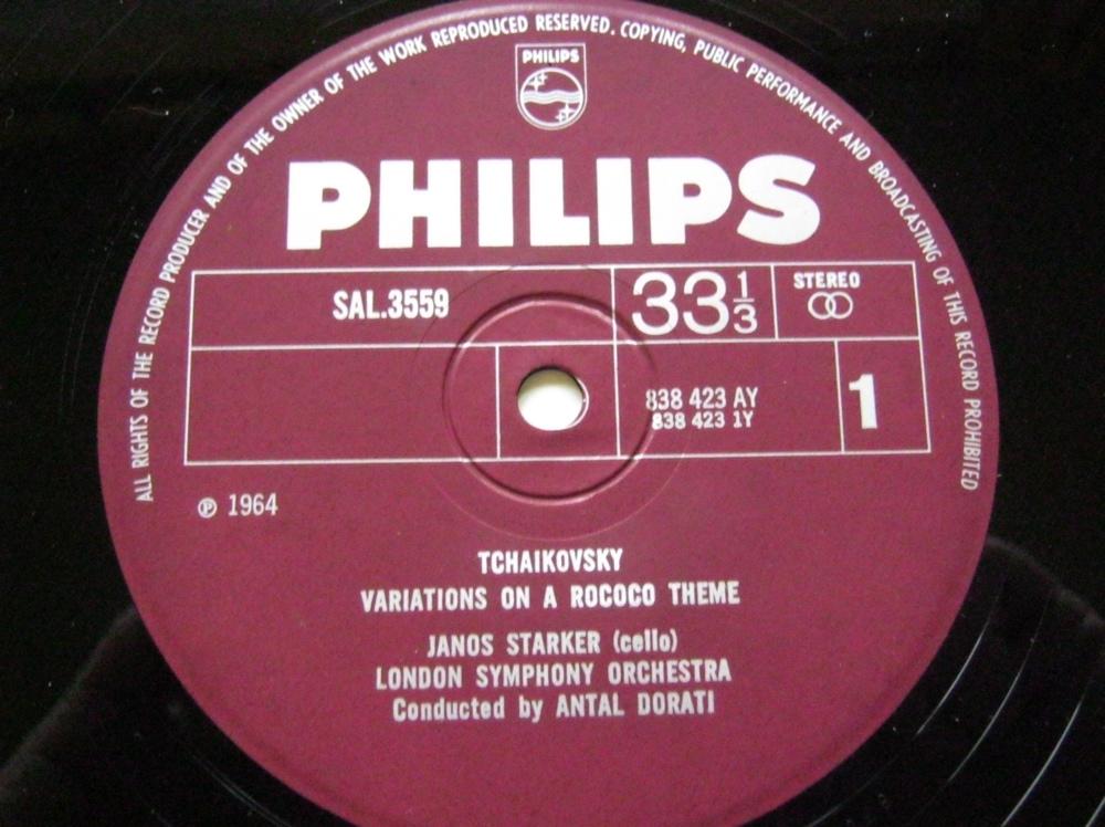 Janos Starker Tchaikovsky Saint Saens LP Philips SAL3559 G/EX 1964 vinyl is only GOOD because there is seven minute audible scratch near the start of side two, otherwise it would be EX-" - Image 2