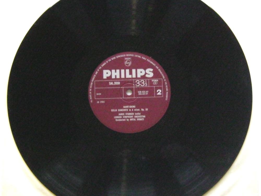 Janos Starker Tchaikovsky Saint Saens LP Philips SAL3559 G/EX 1964 vinyl is only GOOD because there is seven minute audible scratch near the start of side two, otherwise it would be EX-" - Image 3