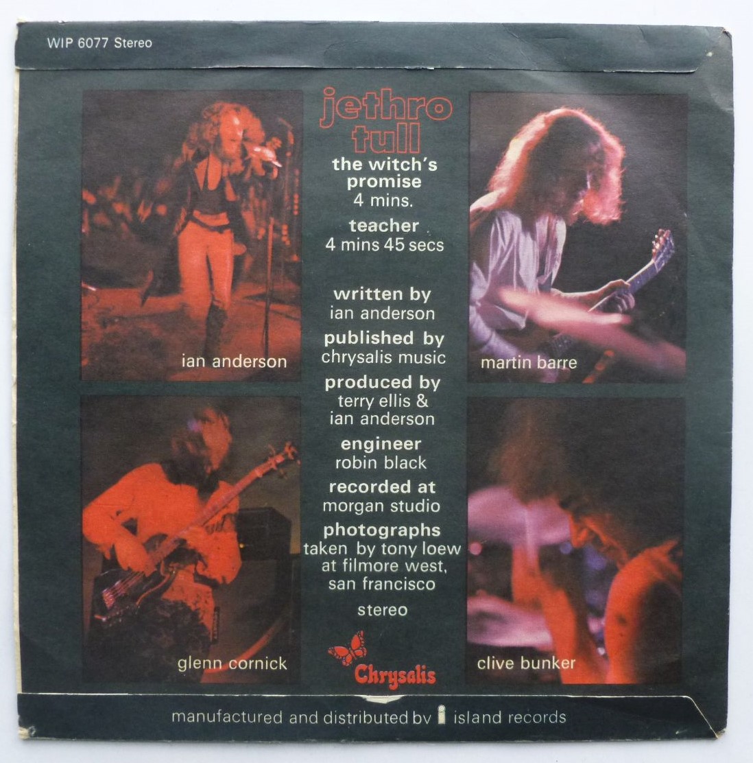 Jethro Tull The Witch's Promise 7" Chrysalis WIP6077 VG/EX 1969 picture sleeve, record has machine-cut centre - Image 3