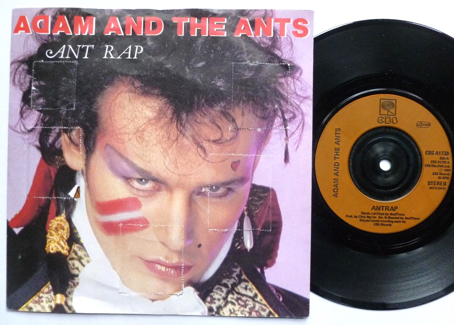 Adam & Ants Antrap 7" CBS A1738 EX/VG 1981 plastic label, advent calendar picture sleeve has been opened