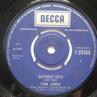 Tom Jones Detroit City 7" Decca F22555 EX 1967