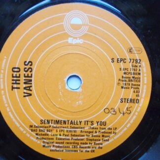 Theo Vaness Sentimentally It's You 7" Epic SEPC7792 EX 1979 there is handwritten number on label and 2mm drill hole in label rim