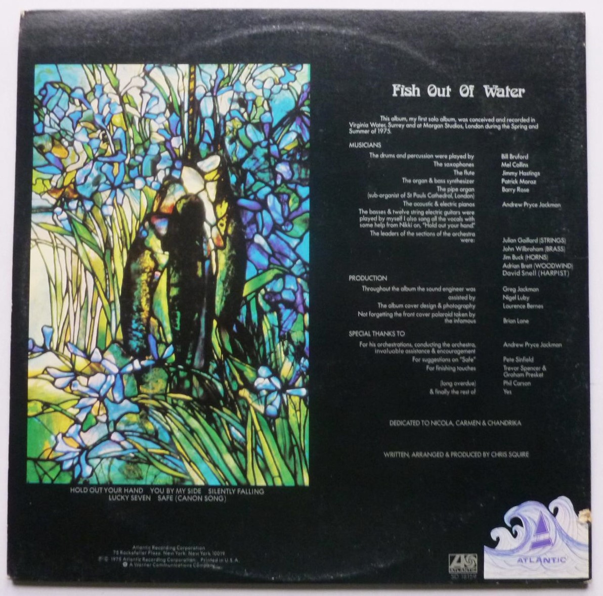 Chris Squire Fish Out Of Water LP Atlantic K50203 EX/VG 1975 US pressing with inner which is sellotaped at edges - sleeve is slit on spine - Image 4