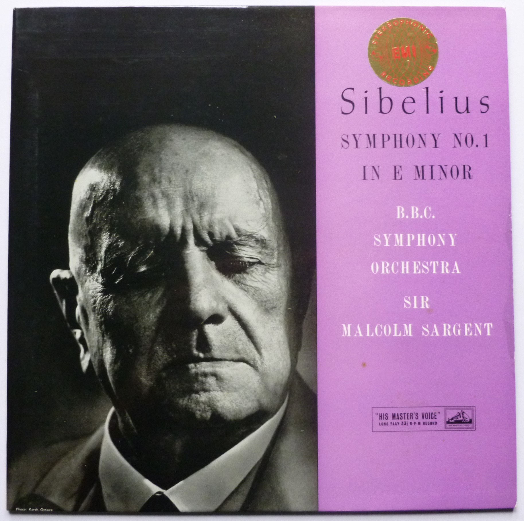 Malcolm Sargent Sibelius Symphony No 1 LP HMV ASD260 EX/EX- 1958 gold cream label - laminate on sleeve is starting to peel at the front opening