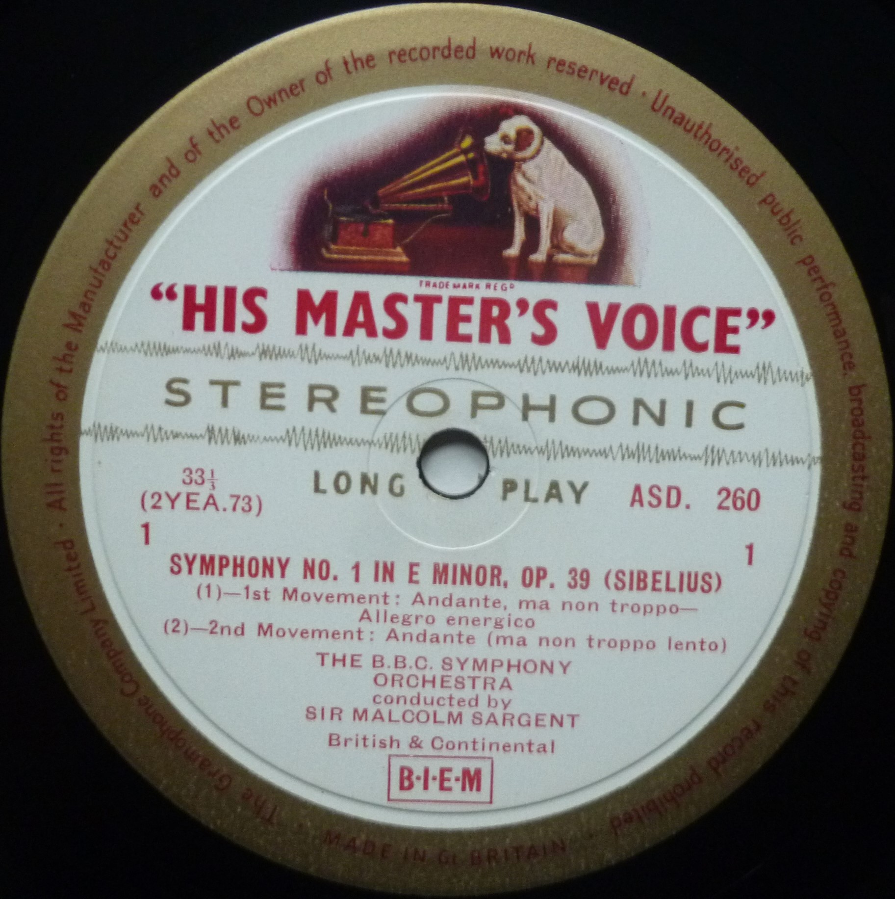 Malcolm Sargent Sibelius Symphony No 1 LP HMV ASD260 EX/EX- 1958 gold cream label - laminate on sleeve is starting to peel at the front opening - Image 3