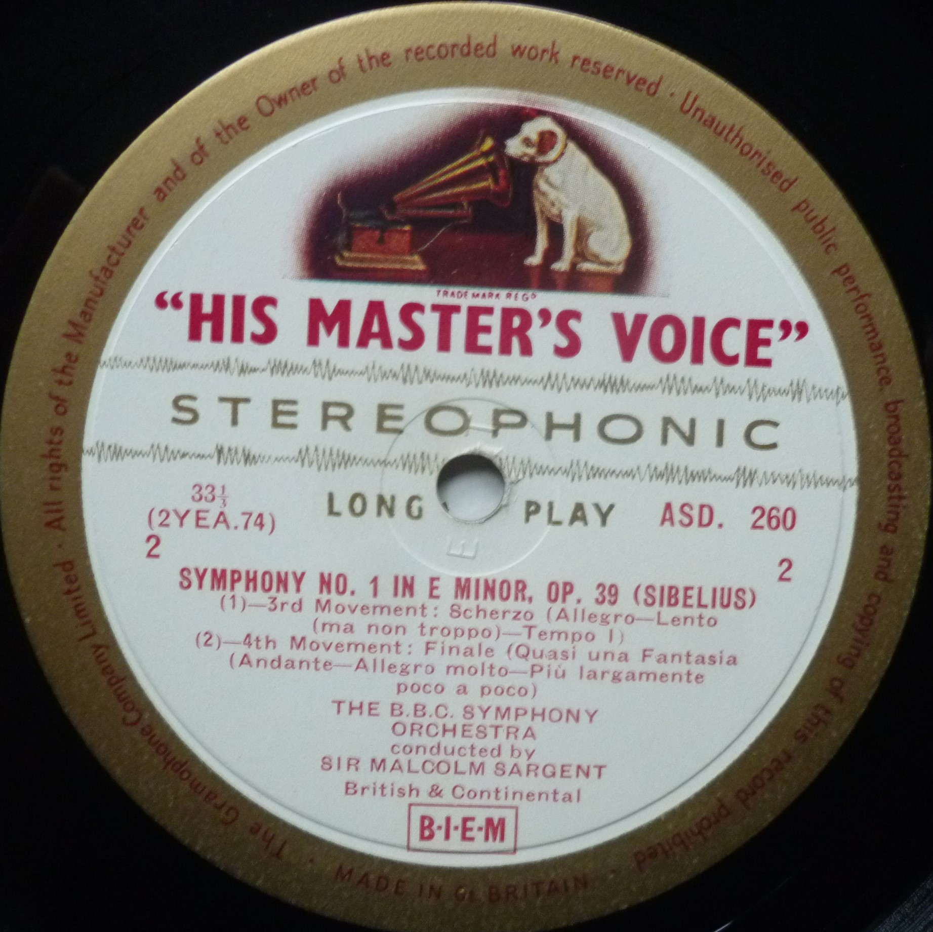 Malcolm Sargent Sibelius Symphony No 1 LP HMV ASD260 EX/EX- 1958 gold cream label - laminate on sleeve is starting to peel at the front opening - Image 4