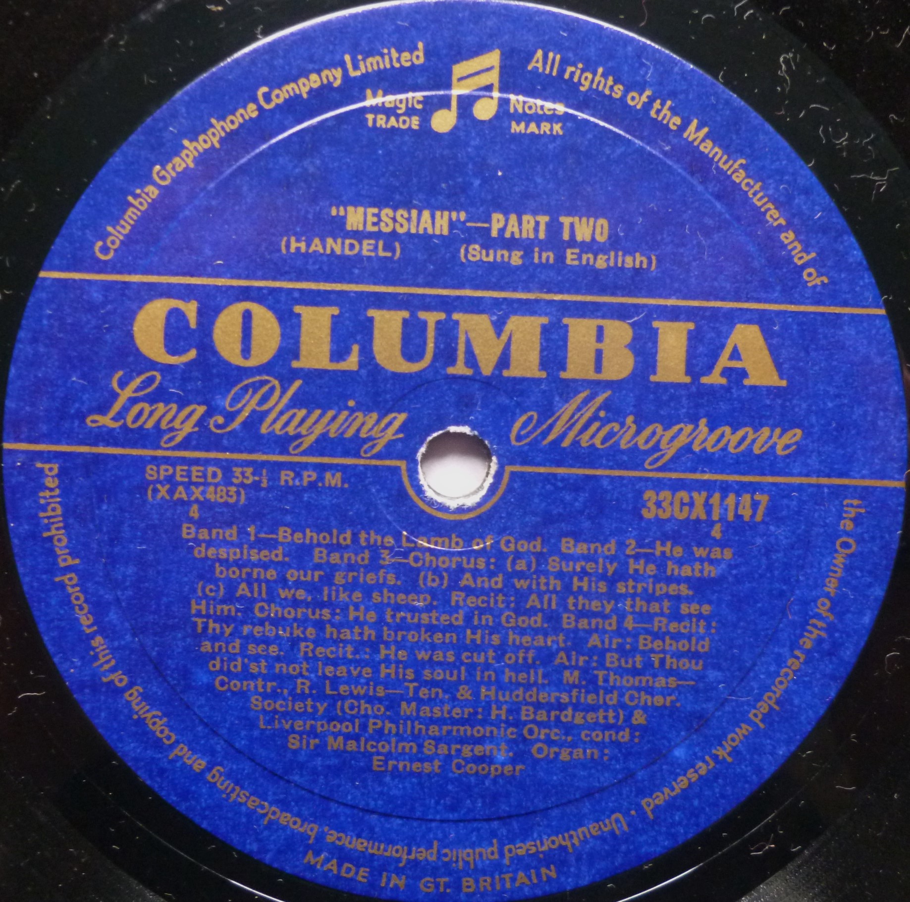 Malcolm Sargent Handel Messiah LP Columbia 33CX1147 EX/VG 1950s record one of a 3-LP set - blue gold label - tassle sleeve - Image 3