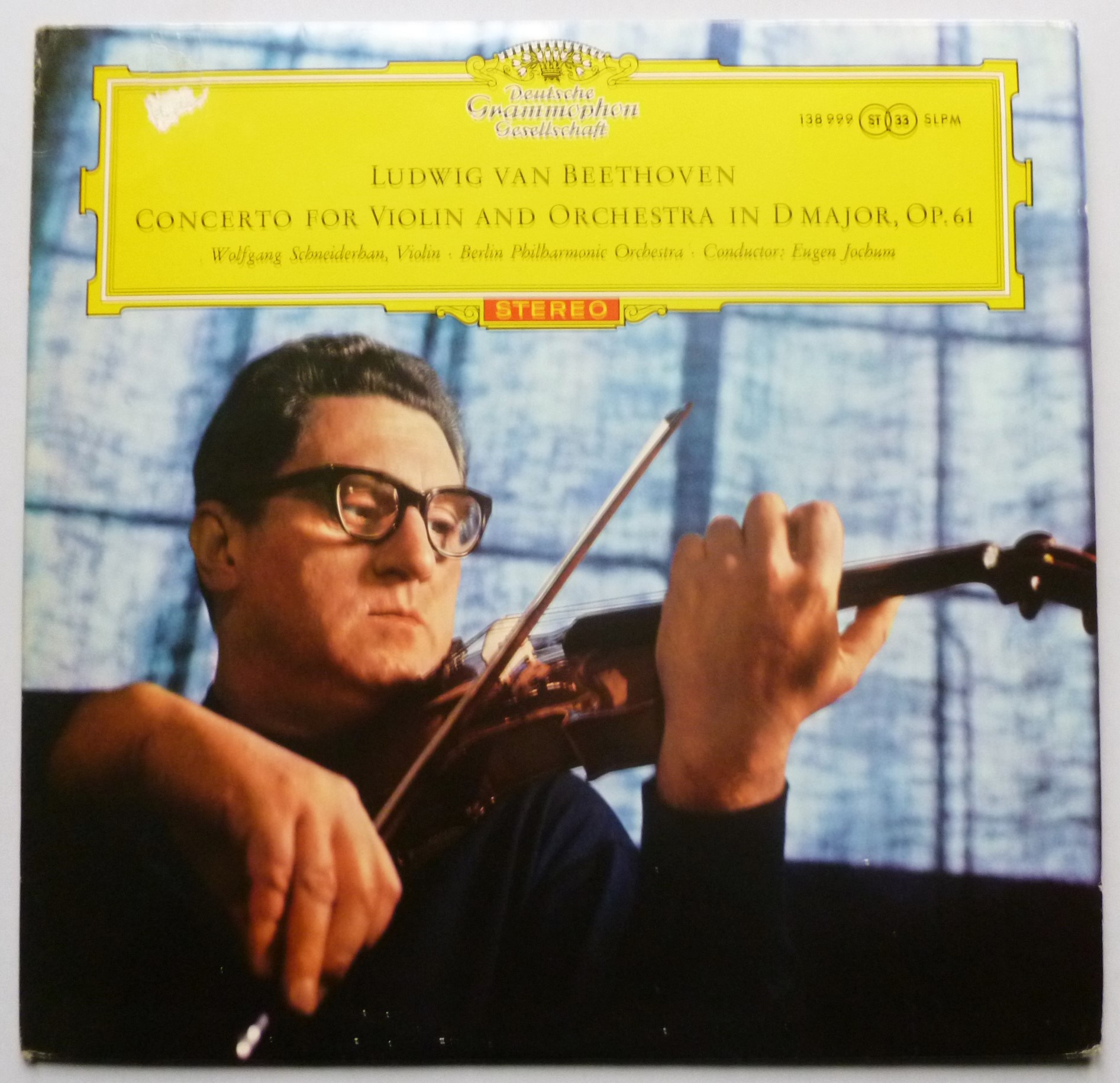 Wolfgang Schneiderhan Beethoven Concerto For Violin & Orchestra LP Deutsch Grammophon SLPM138999 EX/VG 1963 German pressing - vinyl is EX+ sleeve has sticker mark at top left corner on front and top right corner on rear