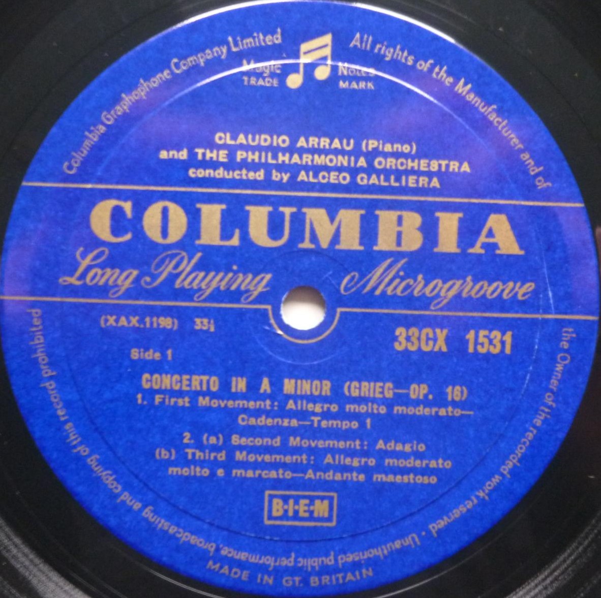 Claudio Arrau Grieg & Schumann LP Columbia 33CX1531 EX/EX 1950s blue gold label - there is faint writing on top flipback on rear - Image 3