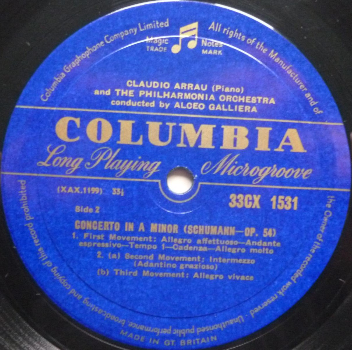 Claudio Arrau Grieg & Schumann LP Columbia 33CX1531 EX/EX 1950s blue gold label - there is faint writing on top flipback on rear - Image 4