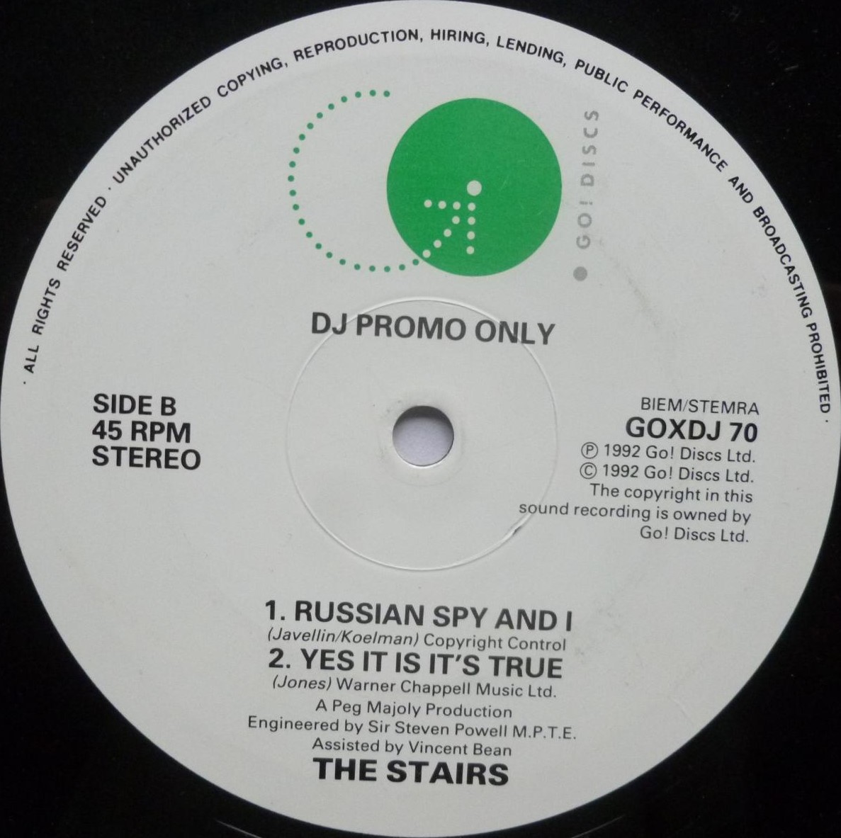Stairs Woman Gone And Say Goodbye 12" Go Discs GOXDJ70 EX 1982 12 inch - DJ promo - Image 3