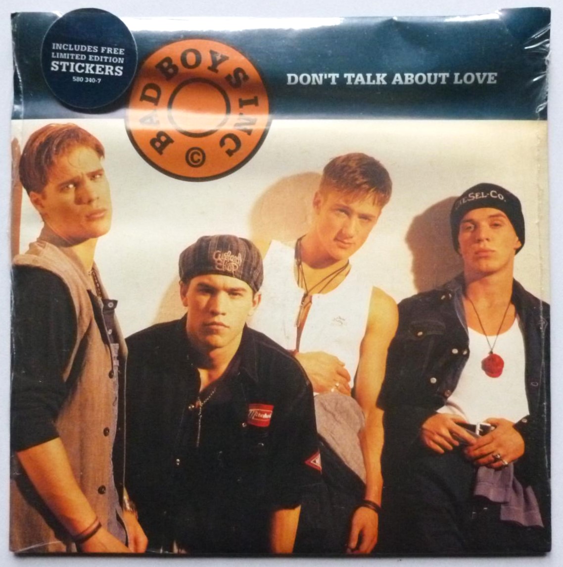 Bad Boys Incorporated Don't Talk About Love 7" A&M 5803407 EX/EX 1993 picture sleeve with stickers - sealed in shrinkwrap which has shrunk