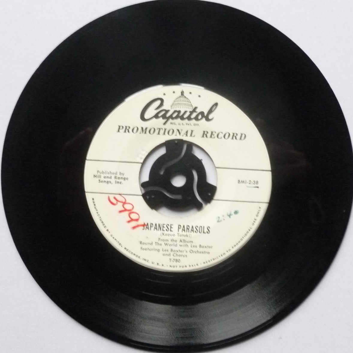 Les Baxter Japanese Parasols 7" Capitol T780 VG 1950s US pressing - promo - there is writing on both sides of label