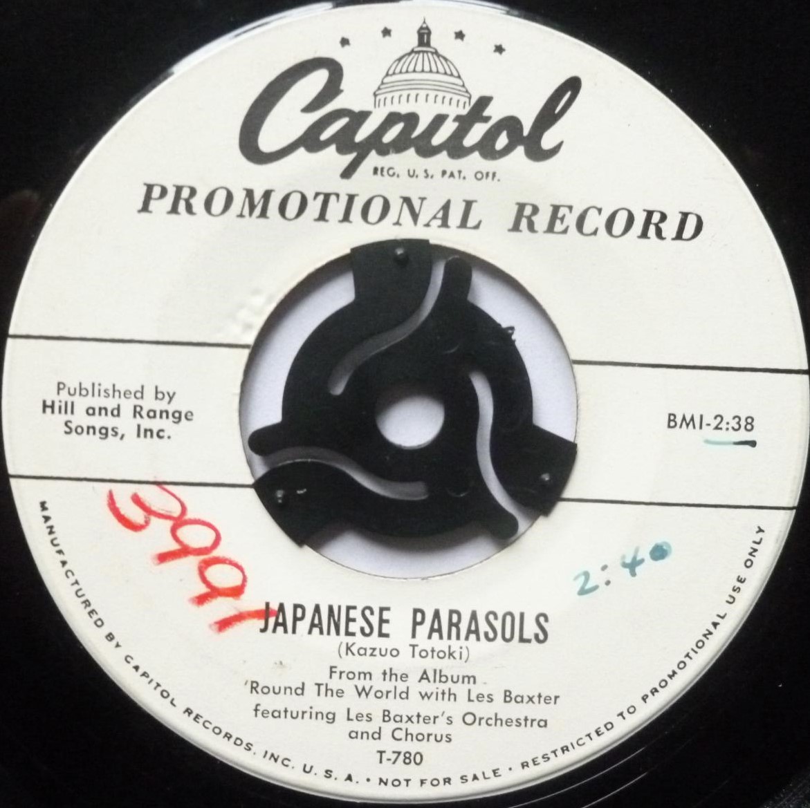 Les Baxter Japanese Parasols 7" Capitol T780 VG 1950s US pressing - promo - there is writing on both sides of label - Image 2