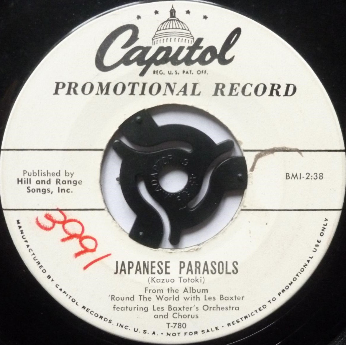Les Baxter Japanese Parasols 7" Capitol T780 VG 1950s US pressing - promo - there is writing on both sides of label - Image 3