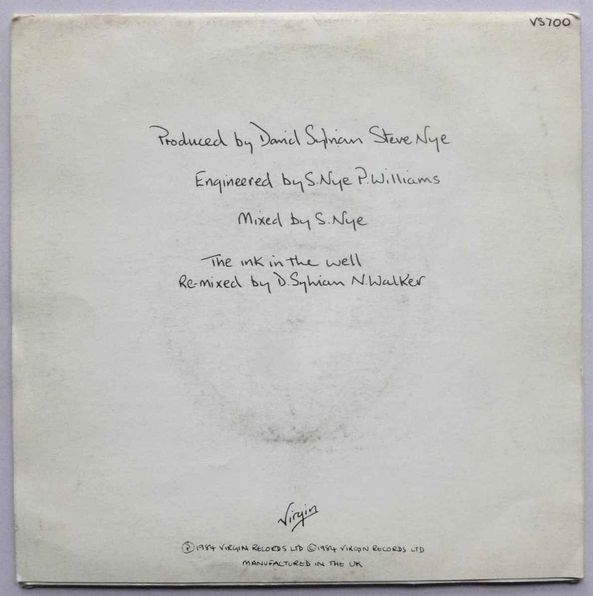 David Sylvian The Ink In The Well 7" Virgin VS700 EX/VG 1984 fold out picture sleeve - Image 3
