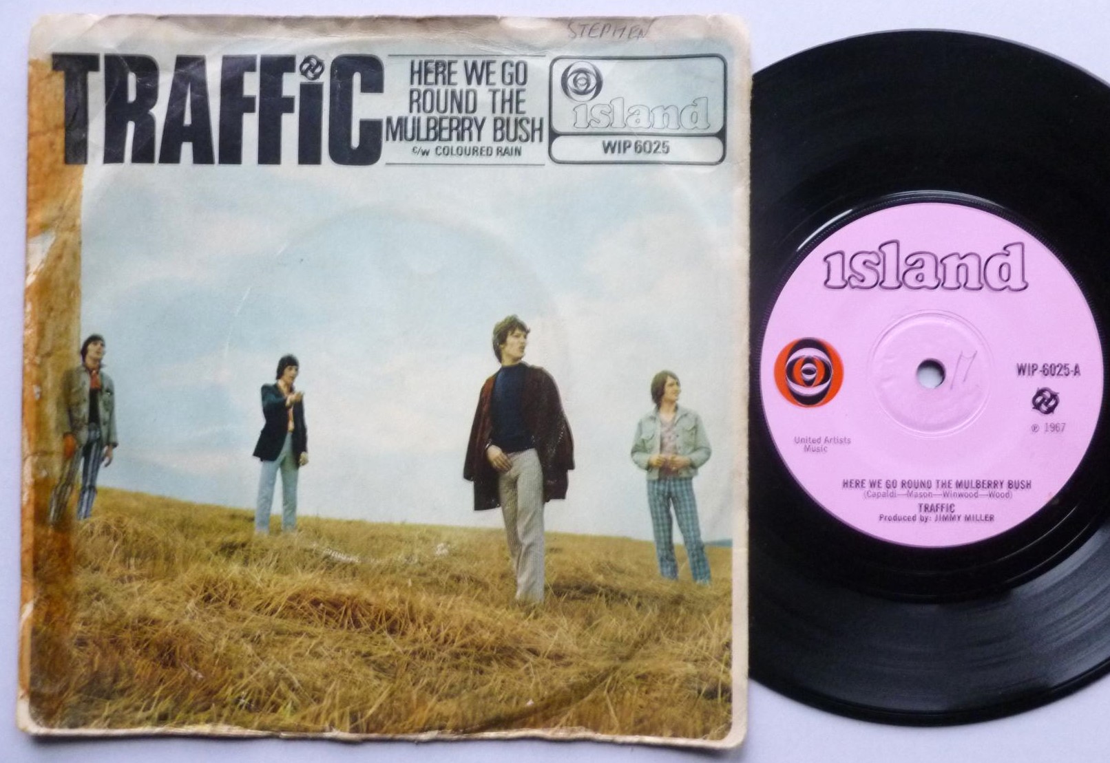Traffic Here We Go Round The Mulberry Bush - PICTURE SLEEVE ONLY 7" Island WIP6025 EX/G 1967 picture sleeve has writing on it and has sellotape marks at left edge