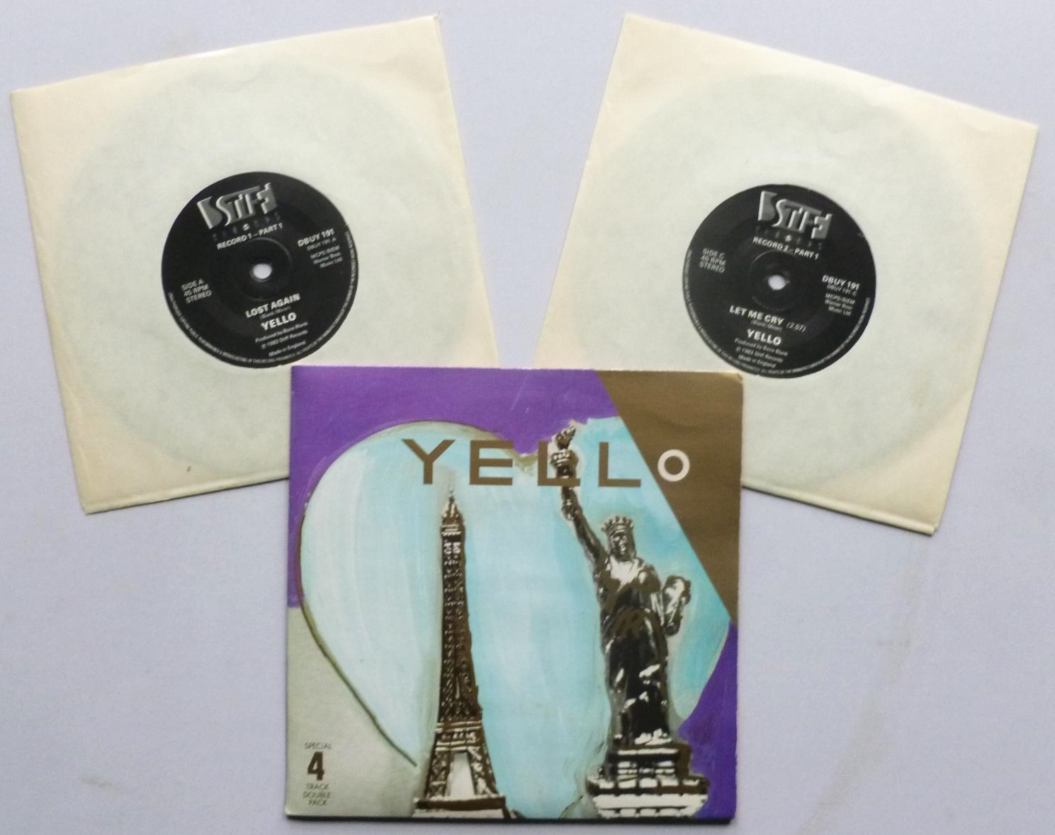 Yello Lost Again 2x7" Stiff BUY191 EX/VG 1983 2 x 7" singles in picture sleeve
